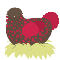 A bark and crimson chicken with a speckle pattern