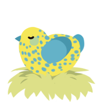 A yellow and sky chicken with a speckle pattern