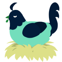 A mint and tumblr chicken with a head pattern