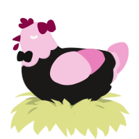 A sable and pink chicken with a head pattern