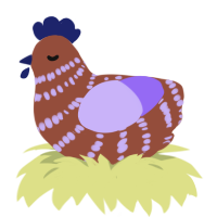 A russet and lilac chicken with a bar pattern