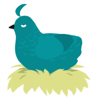 Three, a teal chicken with a half-lace pattern