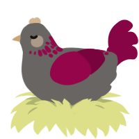 A grey and maroon chicken with a neck-speckle pattern