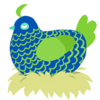 Alien, a ultramarine and grass chicken with a lace pattern