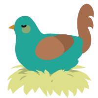 A turquoise and brown chicken