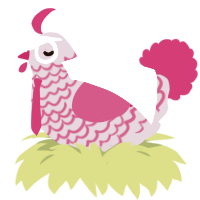 ema skye, a lilac and fuchsia chicken with a lace pattern