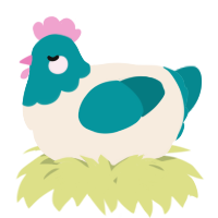 A cream and teal chicken with a head pattern