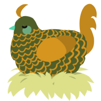 A olive and ochre chicken with a lace pattern