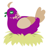 A plum and beige chicken with a neck-speckle pattern