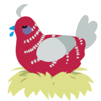 A crimson and silver chicken with a half-bar pattern