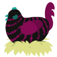 A black and wine chicken with a bar pattern