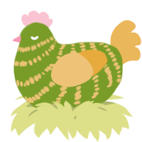 A chartreuse and honey chicken with a bar pattern