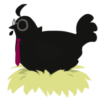 Tux, a black chicken with a half-lace pattern