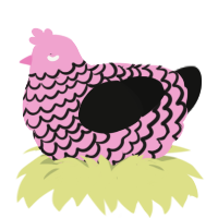 Sevian, a pink and black chicken with a lace pattern