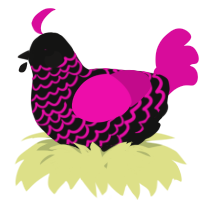 A black and fuchsia chicken with a lace pattern
