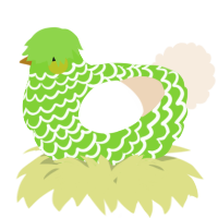 A grass and cream chicken with a lace pattern