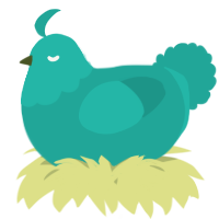 A turquoise chicken with a head pattern