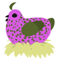 A orchid and olive chicken with a speckle pattern