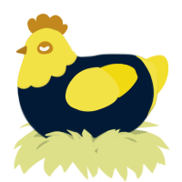 A tumblr and yellow chicken with a head pattern