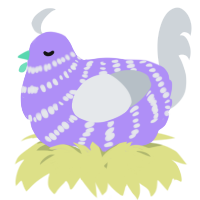 A lilac and mist chicken with a bar pattern