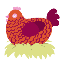 A vermilion and maroon chicken with a lace pattern