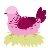 A pink and maroon chicken with a half-lace pattern