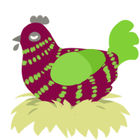 Melon Fella, a maroon and grass chicken with a bar pattern