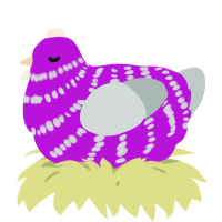 A amethyst and silver chicken with a bar pattern