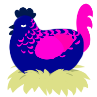 A navy and fuchsia chicken with a half-lace pattern