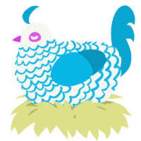 A white and cerulean chicken with a lace pattern