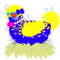 A indigo and yellow chicken with a half-lace pattern