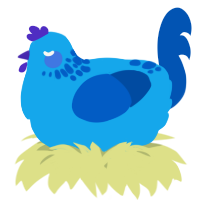 A sky and ultramarine chicken with a neck-speckle pattern