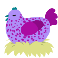 A lilac and plum chicken with a speckle pattern