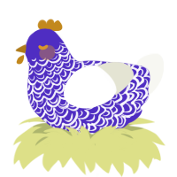 A indigo and white chicken with a double-lace pattern