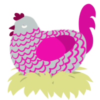 A silver and fuchsia chicken with a lace pattern