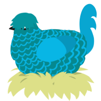 A teal and cerulean chicken with a lace pattern