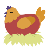 A red and orange chicken with a head pattern