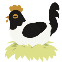Jakcet, a white and sable chicken with a head pattern
