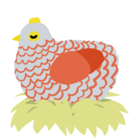 A mist and vermilion chicken with a lace pattern
