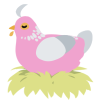 A pink and mist chicken with a neck-speckle pattern