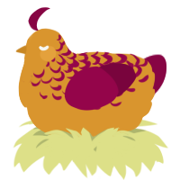 A orange and maroon chicken with a half-lace pattern