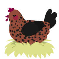 Calli, a russet and sable chicken with a speckle pattern