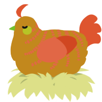 A ochre and vermilion chicken with a half-bar pattern