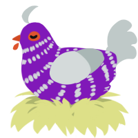 A violet and silver chicken with a bar pattern