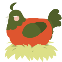 A vermilion and olive chicken with a head pattern