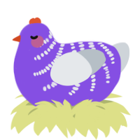 A blurple and mist chicken with a half-bar pattern