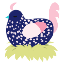 Slush Soda, a navy and rose chicken with a speckle pattern