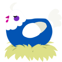 A ultramarine and white chicken with a head pattern