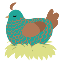 A turquoise and brown chicken with a lace pattern