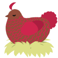 A russet and crimson chicken with a lace pattern